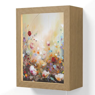 Wandlamp 15x20 cm - Oplaadbaar - Olieverf - Bloemen - Kleurrijk - Natuur - Wandlampen binnen woonkamer - Slaapkamer lamp met kabel - Decoratieve nachtlamp - Vloerlamp snoer