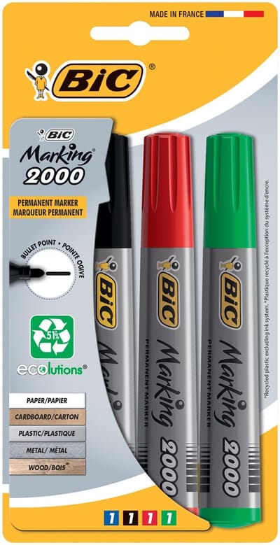 BIC ECO 2000 permanente marker Meerkleurig 4 stuks (rood,blauw,groen,zwart)
