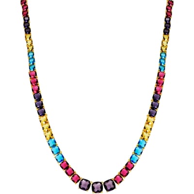 Luxenter Ketting van 925 sterling zilver en veelkleurig hydrothermaal kwarts met 18-karaats goud afwerking - Thorka