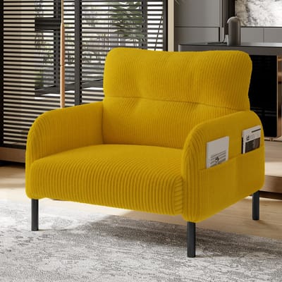 HAUSS SPOLE Fauteuil 67 X 75 X 79 Cm - Diepe Zit Met Zijvakken - Voor Woonkamer Slaapkamer En Kantoor - Corduroy - Geel