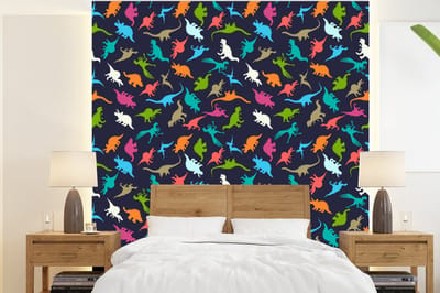 Behang - Fotobehang Patronen - Dino - Kleuren - Jongens - Kinderen - Kids - Kind - Breedte 220 cm x hoogte 240 cm
