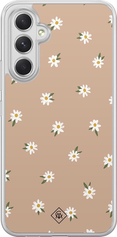 Casimoda® hoesje - Geschikt voor Samsung Galaxy A54 - Sweet Daisies - 2-in-1 case - Schokbestendig - Bloemen - Verhoogde randen - Bruin/beige, Transparant