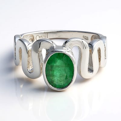 Cavill - Zilveren Ring 925 Sterling Zilver - 0,91 ct Ovale Bahia Braziliaanse Smaragd - Platina Verguld - Elegante Moderne Damesring