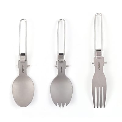 Kampeerlepelfork Combinatie Ti Salade Lichtgewicht Compact Kampeergerei Roestvrij Staal en Ti Zuur