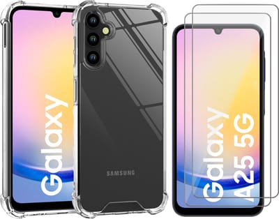 Hoesje geschikt voor Samsung Galaxy A25 / A24 - 2x Screenprotector Glas - Shockproof Transparant