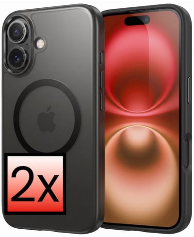 Hoesje - 2 Stuks - Geschikt voor Apple iPhone 16 - Magsafe Compatible - Sterk & Shockproof - Back Cover - Shock Proof Case - Telefoon Hoes - Zwart