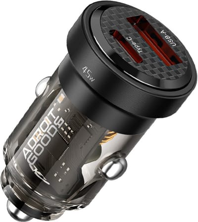 AdroitGoods USB Autolader voor Mobiele Telefoons - Dubbele USB - Snellader - Type C - 45W - Zwart