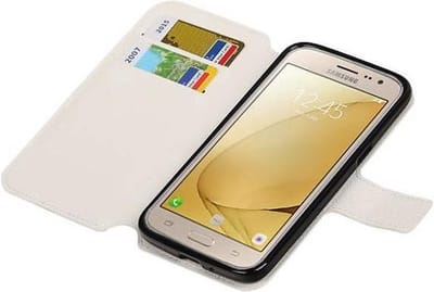 Cross Pattern TPU Bookstyle Hoesje - Wallet Case Telefoonhoesje - Geschikt voor Samsung Galaxy J2 (2016) Wit