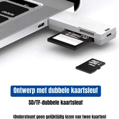SAVI® Sd Kaart Lezer - SD-kaart - SD-kaartlezer USB-C - Zwart/Wit - ‎6cm x 2cm x 1cm