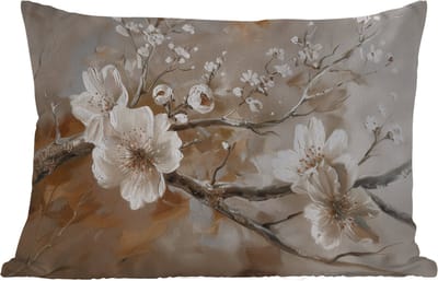 Buitenkussens - Bloemen - Natuur - Wit - Bloesem - Abstract - 60x40 cm - Weerbestendig