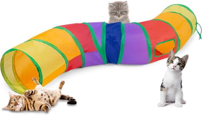 Daity Een kattentunnel, een tweewegs kattentunnel voor binnen, een opvouwbare kattentunnel, een interactief speellabyrint (meerkleurig).