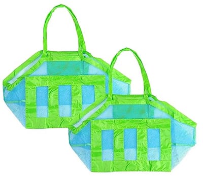 Draagbare Grote Strandtas Set van 2 - Blauwe Opbergtassen voor Strandspeelgoed en Zomerse Activiteiten