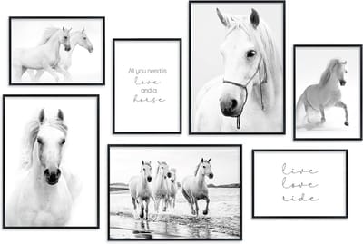 Wanddecoratie Set van 7 Afbeeldingen Paarden Collage Poster Set A3 en A4