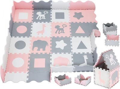 Moby-System - Puzzelmat - Speelmat - Baby - Foam - XL 150 x 150 cm - met rand - Roze