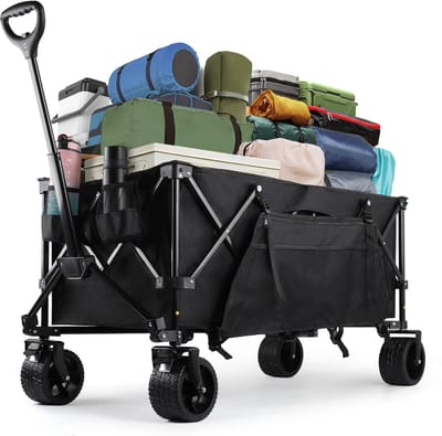 CALIYO Bolderwagen XL Opvouwbaar - 250 Liter - 150 KG Draagkracht - Grote brede terreinwielen met rem - 111 x 54 x 67 CM - Verstelbare hendel - Compacte inklapbare Bolderkar - Zwart