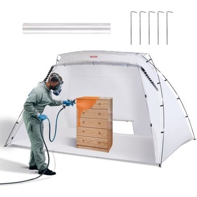 VEVOR Grote Verfcabine Verftent - Draagbare Spuitbescherming Met Ingebouwde Vloer & Wegwerpfolie & Ontluchter - 305 X 213 X 183 Cm - voor Doe-Het-Spuiten, Hobbyverfcabine Gereedschap Schilderstation - Wit