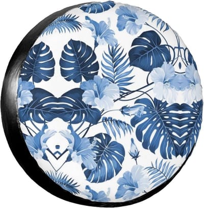 Reservewielhoes - Band Totes - Bescherming Banden - Waterbestendig Materiaal - Universele Pasvorm - Blauwe Bloem Tropisch