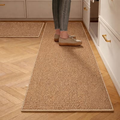 Loper, 2 stuks, tapijt, keuken, wasbaar, antislip, keukenmat, keukenmat, loper, keukentapijt met oliebestendig, waterdicht, keukenmat voor loper (bruin, 50 x 80 cm + 60 x 180 cm)