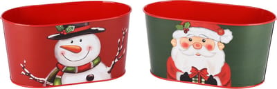 Dekoratief | Bakje ovaal 'Santa/Snowman', metaal, 23x12x12cm, set van 2 stuks | A245775