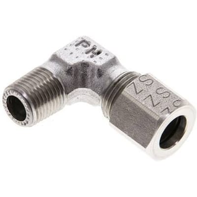 1/8'' NPT Buitendraad x 8LL RVS Elbow 90deg Snijring 100 Bar DIN 2353 - FL2E-MC-ST-018N-08-LL