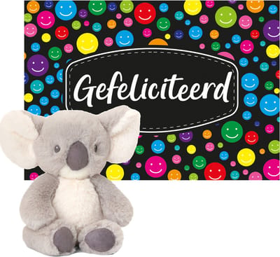 Keel toys - Cadeaukaart A5 Gefeliciteerd met superzacht knuffeldier koala 14 cm