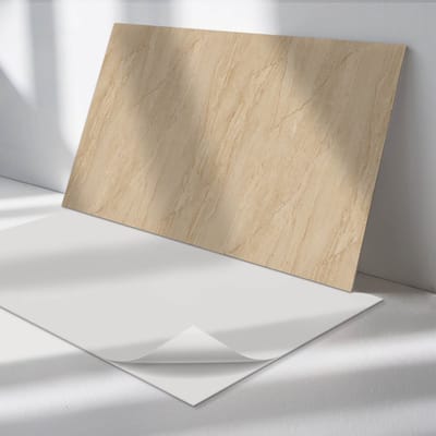 Wallfluent Vinyl Wandpaneel - Marmer imitatiepatroon Vinyl Wandbekleding - 100 cm x 50 cm - Beige PVC wandpaneel - Verpakking van 1 stuk - Rechthoekig Wandbekleding Vinyl - Texturen Wandpaneel - Zelfklevend Muurpaneel - Wandpaneel Keuken en Badkamer