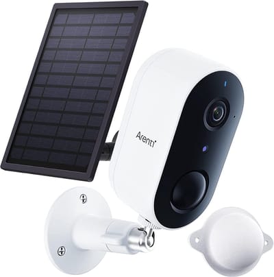 Outdoor Camera Solar - Outdoor Wireless Surveillance Camera Outdoor Battery 2.4 GHz WLAN Camera Surveillance Outdoor Securit Camera IP65 Waterproof, 2-Way Audio, Compatible with Alexa, Google,White