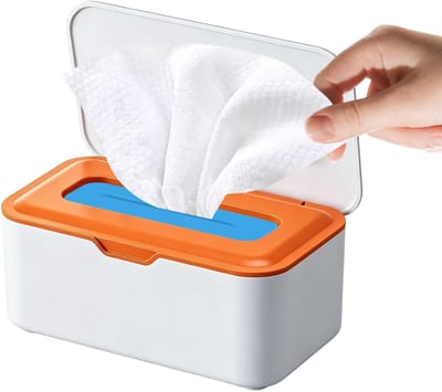 Doekjescontainer Navulbaar - Doekjeshouder Doos - Hygiënisch Gebruik - Strakke Dekselafdichting - 20x125x9cm - Oranje