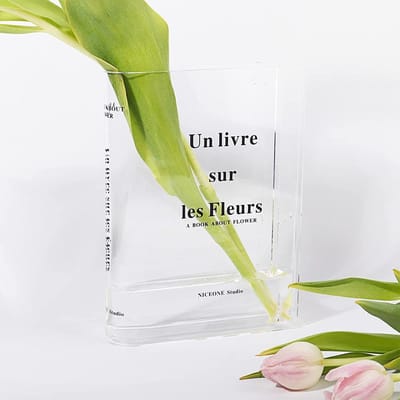 Boek Vaas - Acryl Vaas - Bloemen Decoratie - Uniek Boek Ontwerp - 20x15x4 cm - Transparant
