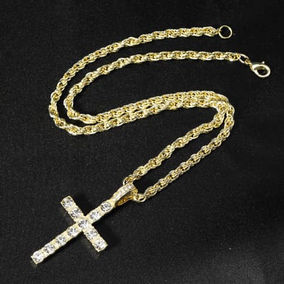 Hip Hop Iced Out Kruis Hanger Ketting Band 4mm Zirconium Tennis Ketting Mannen Vrouwen Sprankelende Ketting Punk Sieraden Mode Cadeau 24inch-60cm black
