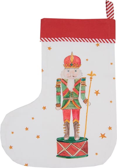 Clayre & Eef Kerstsok Kerstsok 30x40 cm Wit Rood Katoen Notenkraker
