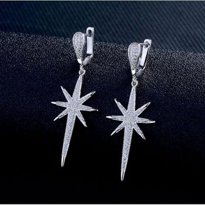 925 Sterling Zilver Delicate Zeshoekige Ster Hangende Oorbellen Met Schitterende Volledige Zirkoon Voor Vrouwen Feest Cadeaus Dropshipping S-E506 black