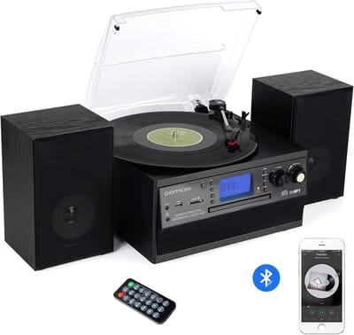 Bluetooth Platenspeler met CD & Cassette – Vinyl naar MP3 – USB & SD – AM/FM Radio – Afneembare Stereo Luidsprekers