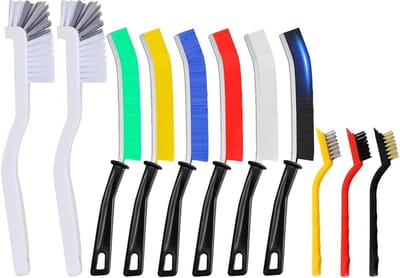 Set van 11 Schoonmaakborstels voor Kieren en Groeven - Inclusief 6 Kleurrijke Borstels, 3 Draadborstels van Messing/RVS/Nylon en 2 Keukenreinigers voor Ramen en Deuren