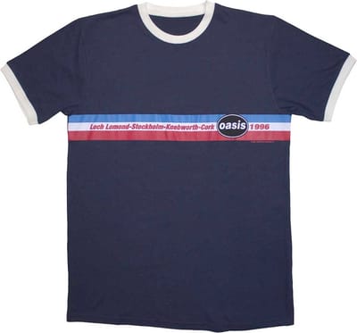 Oasis - 1996 Tour Horizontal Stripes Ringer Heren T-shirt - M - Donkerblauw