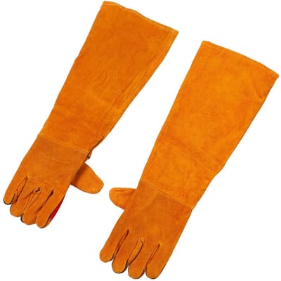 1 Paire Gants d'Entraînement pour Chien Cuir Refendu Anti-Griffures Gants Anti-Morsures pour Vétérinaires orange