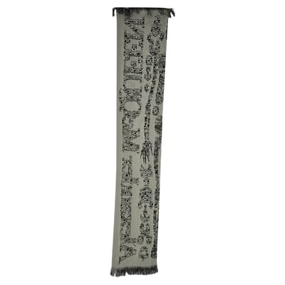 Alexander Mcqueen Geprinte Fringed Sjaal in Grijze Wol