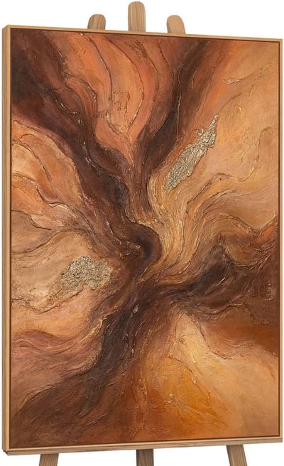 Canvas schilderij handgeschilderd amber streams abstract – YS-Art Gallery – Luxe wanddecoratie voor woonkamer – Modern schilderij voor slaapkamer en hal
