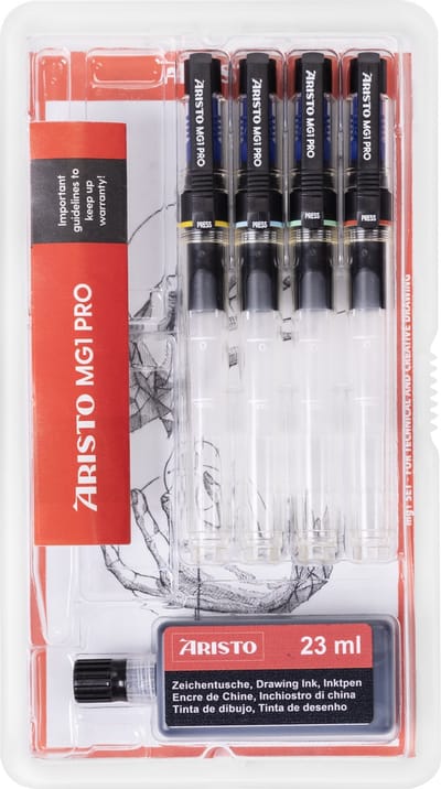 Aristo tekenpen - PRO College - set 5-delig - lijnbreedte 0.25/0.35/0.50/0.70mm - fles 23ml inkt - AR-64400