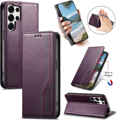 Praktische en Stijlvolle PU Leren Portemonnee Hoes voor Galaxy S25 Ultra _ Paars