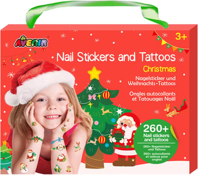 AVENIR Nagelstickers En Tattoos - Kerstmis - 260+ Stuks - Makkelijk Verwijderbaar - 3 Jaar