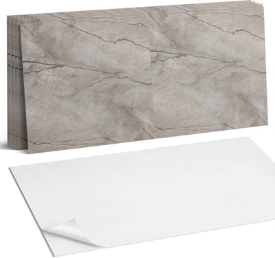 Coloray Plaktegels - Natuursteenpatroon Wandtegel Zelfklevend - 60 cm x 30 cm - Grijs Plaktegels - 6 stuks - Rechthoek PVC Tegels - Plaktegels Keuken - Zelfklevende Vloertegels Badkamer - Vinyl Tegels - Zelfklevende Wandtegels