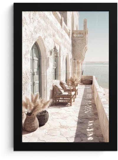Poster in lijst - Fotolijst 20x30 cm - Posters - Terras - Stoelen - Strand - Beige - Posterlijst zwart - Decoratie - Wanddecoratie woonkamer - Muurdecoratie slaapkamer