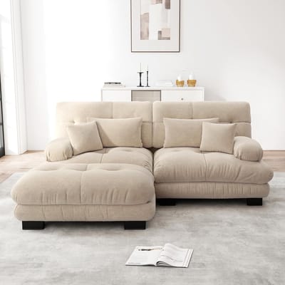 Dolamaní Sofa 2-3 Seater, Couch Sofa Chenille Fabric for Living Room, Home, Office, Easy Assembly (Light Brown, B-(2 Seater + 1 Stool))