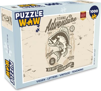 Puzzel Vissen - Letters - Vintage - Tekening - Legpuzzel - Puzzel 1000 stukjes volwassenen