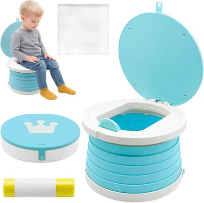 Potje voor onderweg - Reistoilet kinderen - Zindelijkheidstraining - Opvouwbaar en compact - 12 x 12 x 2 cm - Blauw