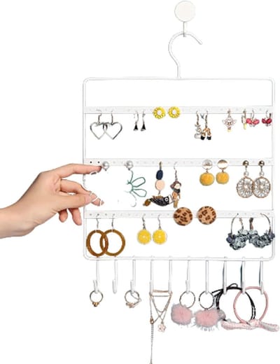 Sieraden organizer - Display standaard - Sieraden opbergen - 72 gaten 10 haken - 37x27cm - Zwart