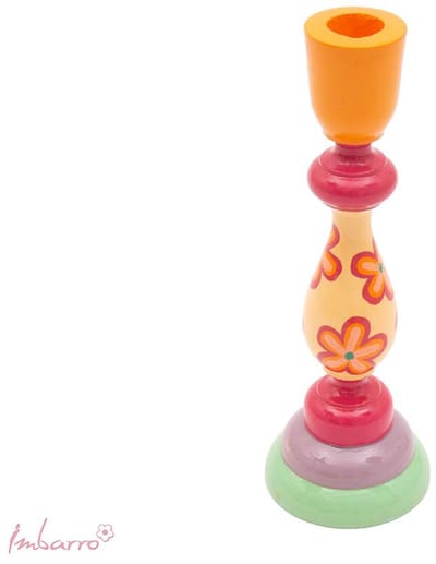 Imbarro Lily Kandelaar – Handbeschilderd Hout – 23 cm – Boho Kaarsenhouder – Multi