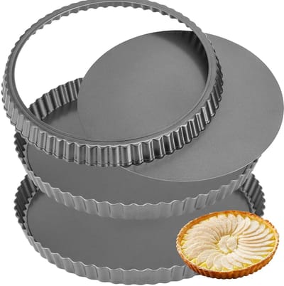 Dailygoods- Taartvorm 10 Inch - Antikleef - Losse Bodem - Geribbelde Randen - Premium Koolstofstaal - Duurzaam en Sterk