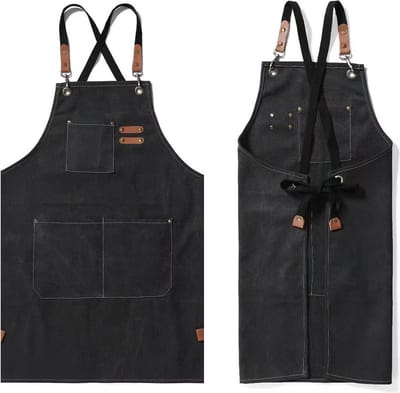 Rainbecom - Schort - Keukenschort - Barbecueschorten - BBQ Jeansschort - Kookschort - Werk schort Verstelbaar - Barbecue Accessoires Schort Mannen & Vrouwen - 3 zakken - 75x65 cm - Zwart - Katoenen Canvas